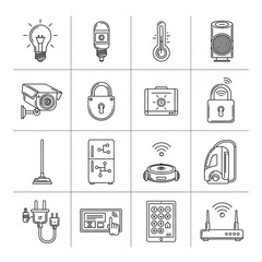 "Minimalist flat vector icon set, black and white, simple clean line design, scalable, professional, perfect for web, app, business, technology, education, travel, healthcare, finance, UI/UX, infograp