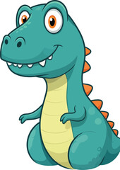 Adorable cartoon baby dinosaur with a charming smile, featuring a friendly teal body and bright orange spikes, perfectly illustrating a playful prehistoric reptile character