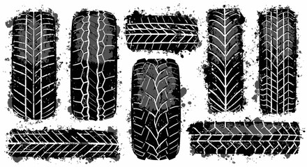 Grungy Tire Track Vector Graphics Collection for Automotive and Design Projects