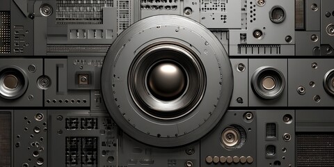 Fototapeta premium Abstract metallic panel with a central speaker