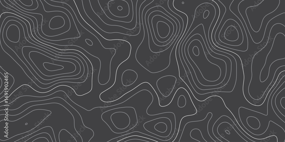Poster Abstract design with seamless pattern with lines topographic map. geographic mountain relief. the black on gray contours topography stylized height of the lines. geographic contour map paper texture.