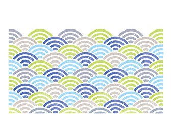 青海波　模様　和柄　伝統文様　水彩　くすみカラー