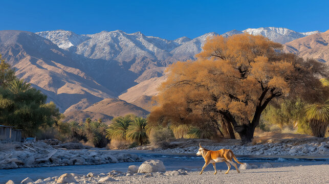 Overgrazing Dry Riverbed: A dry riverbed from overgrazing with a shepherd a water can and a barren landscape with cracked earth. high quality photo ultra high detail 8K
