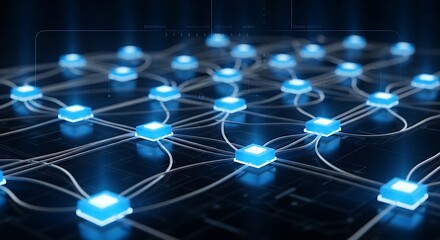 Obraz premium Interconnected Network - Nodes and Connections in a Digital World.