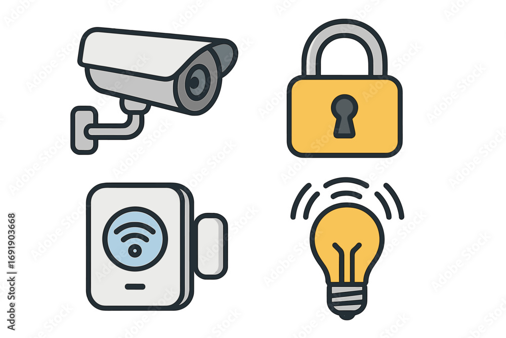 Poster smart home security and automation icon set. vector collection of modern technology symbols. include