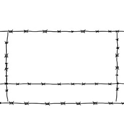 Barbed Wire Frame: Hand-Drawn Black and White Rectangular Border Illustration