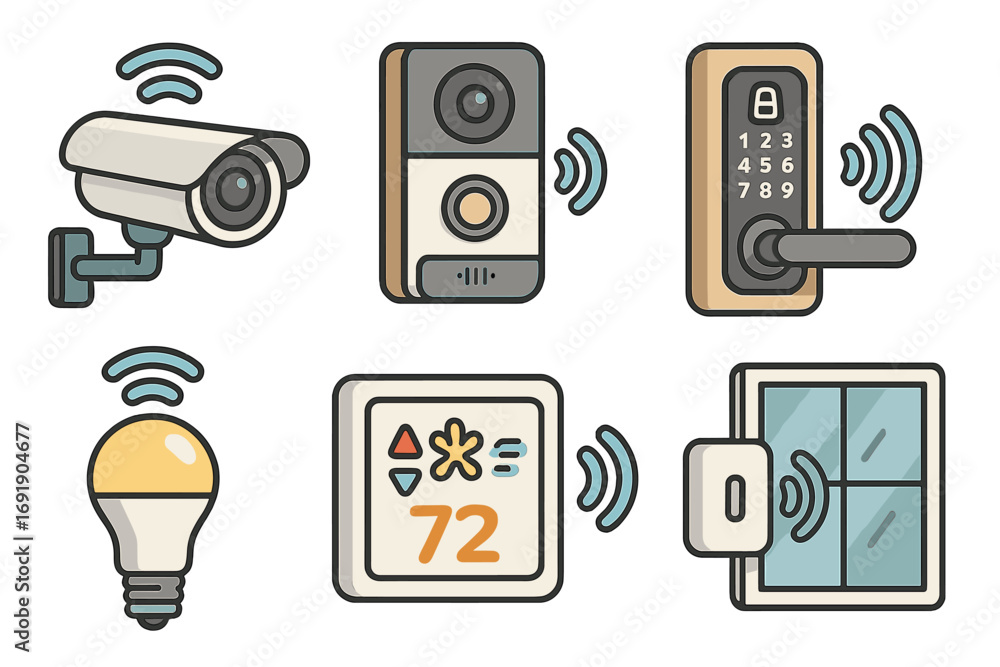 Aufkleber set of smart home vector icons. internet of things concept for home automation system. includes secu