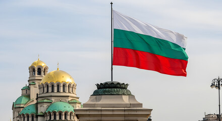 Bulgarian Flag over Alexander Nevsky Cathedral, Sofia