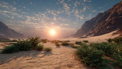 Desert landscape at sunset