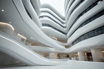 Modern, white, curved building interior