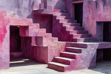 Geometric,?pink?stairways?in?a?building