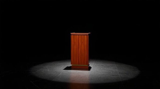 Isolated wooden podium on spotlight stage mockup.