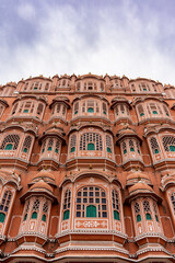 Facade of Hawa Mahal, Palace of Winds with Ornate Windows in Jaipur, Rajasthan, India