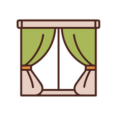 Fototapeta premium Window illustration with green curtains and white drapes 