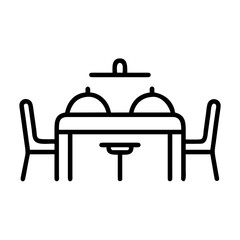 Minimalist dining table line illustration with chairs and lamp 
