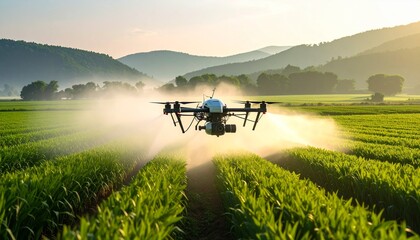 Drone spraying crops A modern approach to agriculture, enhancing efficiency and yields