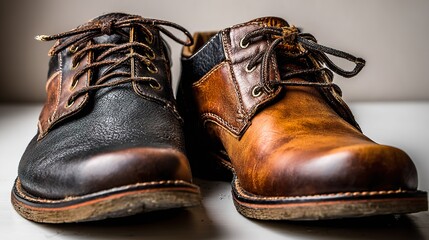 Handmade leather shoes displayed with meticulous craftsmanship on a neutral studio background