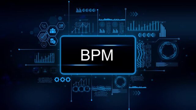 B P M Business Process Management Digital Technology Futuristic Interface Data Analysis Charts Graphs Performance Metrics Workflow Optimization Corporate Strategy Innovation Digital Transformation - Powered by Adobe