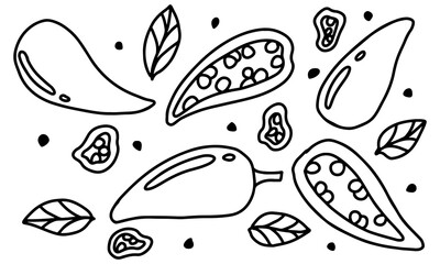 Vector illustration of a seamless food pattern with abstract chilli and vegetable icons
