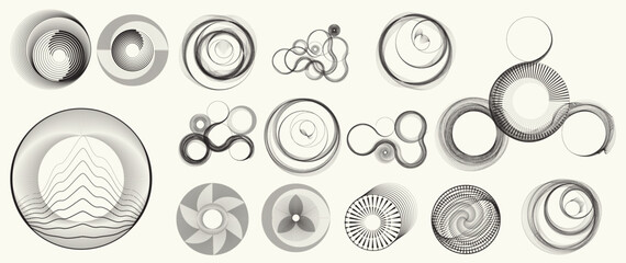 Collection of vector design elements. Set of logos with lines, spirals and circles. Various forms of line and dots design.Vector logo collection. Bundle of circle icons and elements. Set of lines art.