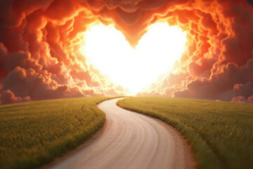 A lonely heart travels the long asphalt road toward the rural horizon