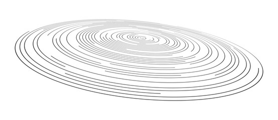 Lines in circle abstract background. Dynamic transition illusion in spiral. Black shape on a white background. Perspective view.