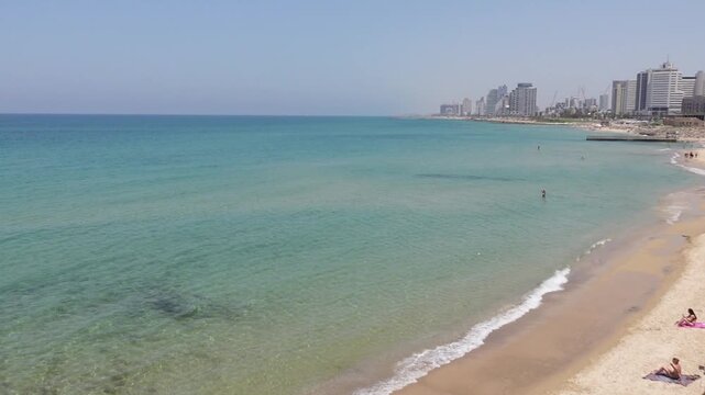Tel Aviv in Israel the city with most beautiful beaches and view of historic old Jaffa and landmarks