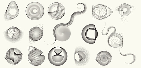 Collection of vector design elements. Set of logos with lines, spirals and circles. Various forms of line and dots design.Vector logo collection. Bundle of circle icons and elements. Set of lines art.