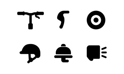 Minimalist scooter icons: handlebar, hepburn, wheel, helmet, bell, signal