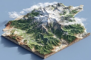 3D topographic map of a mountainous region