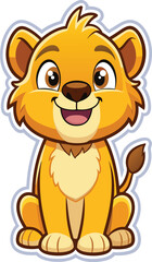 cartoon lion cub sticker vector smiling.