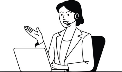 Businesswoman Gesturing in Meeting; Simple Line Art