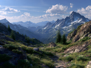 Obraz premium Mountain Landscape View with Valley and Trees