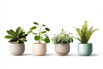 Obraz premium Collection of green indoor plants in decorative pots arranged on shelf for home decor and wellness lifestyle 