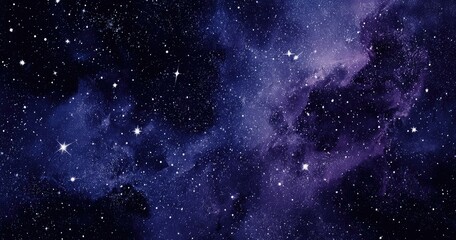 Deep space nebula, scattered stars in dark violet hues