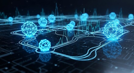 Futuristic Network - Interconnected Nodes in a Digital Landscape.