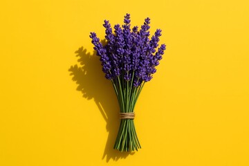Lavender Bouquet on Yellow Background for Nature, Botanical, and Floral Concept