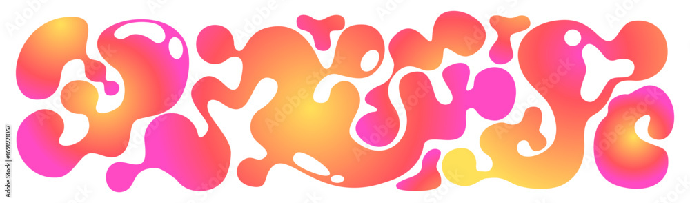 Poster liquid funky shape pattern with holographic gradient blobs, flowing forms and organic curves for mod