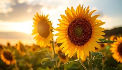 Sunflowers at sunset