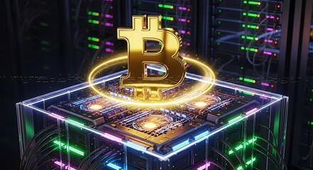 Bitcoin Mining Rig - Digital Currency and Blockchain Technology Concept.