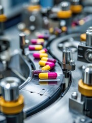 Pharmaceutical capsules on a conveyor belt