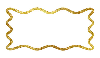 Rectangle wavy zigzag golden frame on transparent background.