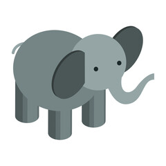 Isometric illustration of a cute cartoon elephant, isolated on white
