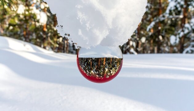 Snow-Covered Branch with Lensball Reflection