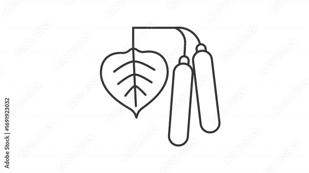Poster animated birch pollen line icon. leaf and catkins on branch animation. natural allergens danger. hea