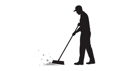 a person sweeping floor with broom creating dust clouds