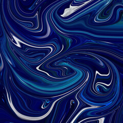 Dynamic abstract artwork in deep blue with swirling liquid textures and bright highlights, evoking movement, creativity, and modern design.