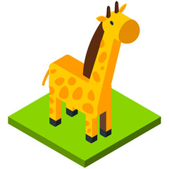 Isometric Giraffe Vector Illustration Standing on a Green Patch