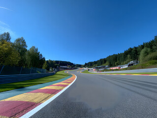 Race track winding through the trees under blue sky
