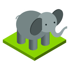 Cute isometric elephant vector illustration on a green background